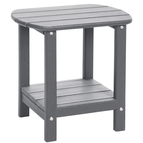 Adirondack Outdoor Side Table, 16.5” HDPE Small Patio Table with Storage Shelf, Weather Resistant End Table for Porch, Pool & Yard (Grey) - color: Grey