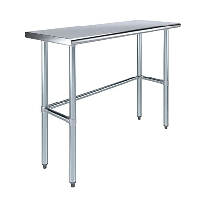48" x 18" Open Base Stainless Steel Work Table – NSF Certified Narrow Commercial Utility Table with Galvanized Legs for Kitchens, Labs & Food Trucks - size: 48"x18"