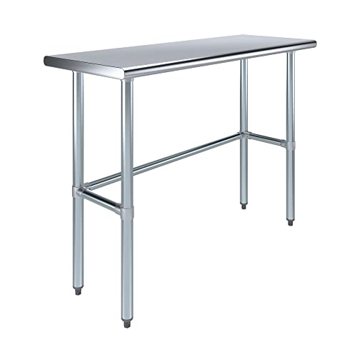 48" x 18" Open Base Stainless Steel Work Table – NSF Certified Narrow Commercial Utility Table with Galvanized Legs for Kitchens, Labs & Food Trucks - size: 48"x18"