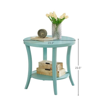 Roundhill Furniture Perth Contemporary Round End Table with Shelf - color: Teal