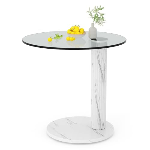 Hooseng Glass Round Coffee Table End Table, 22-Inch Modern Tempered Transparent Glass Top,Perfect for Living Room,Cafe,Home,and Office(White) - color: White