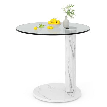 Hooseng Glass Round Coffee Table End Table, 22-Inch Modern Tempered Transparent Glass Top,Perfect for Living Room,Cafe,Home,and Office(White) - color: White
