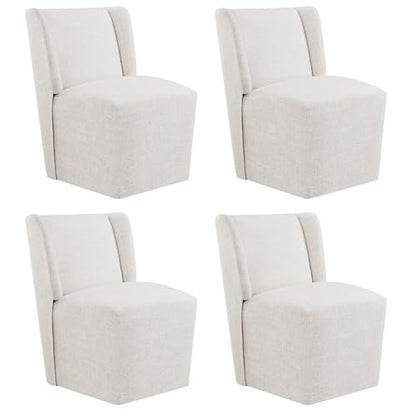 KISLOT Upholstered Dining Chairs Set of 4 with Casters, Wingback Modern Side Armless Deskchair with Rollers for Diningroom Bedroom Livingroom Reading Room, Linen Fabric - color: A Linen Fabric, size: Set of 4