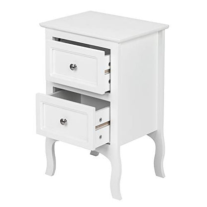 Bonnlo White Nightstand with 2 Drawers, Night Stands for Bedrooms, Small Bed Side Table/White Night Stand with Drawers for Small Spaces, College Dorm, Kids’ Room, Living Room, French, 16W x 12D x 24H - color: White