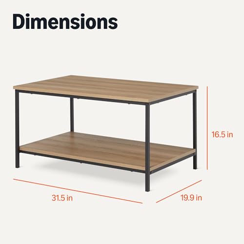 Amazon Basics Rectangular Coffee Table with Bottom Shelf, Living Room Center Table, Wooden, 19.9" D x 31.5" W x 16.5" H - color: Oak, style: coffee table