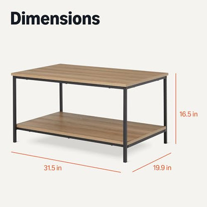 Amazon Basics Rectangular Coffee Table with Bottom Shelf, Living Room Center Table, Wooden, 19.9" D x 31.5" W x 16.5" H - color: Oak, style: coffee table