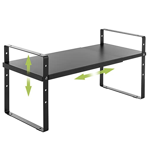 Across-Star Expandable Cabinet Shelf Organizer Rack, Stackable Kitchen Counter Storage Shelves Stand, Adjustable Height Pantry Shelf Spice Rack (Black, 1 Pack) - color: Black-1 Pack, size: 8.7''D*15.7-25.6''W*9.8''H