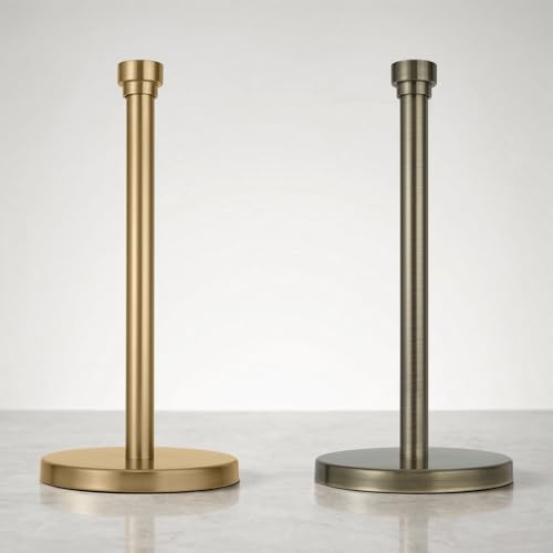 Paper Towel Holder Countertop, Freestanding Paper Towel Stand with Weighted Non-Slip Base, Easy Assembly, Unique Decorative End Cap for Kitchen and Bathroom (Antique Bronze)