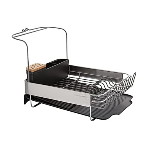 KitchenAid Full Size, Rust Resistant Expandable Dish Rack with Angled Self Draining Drainboard, 24-Inch, Black - color: Black, size: Expandable