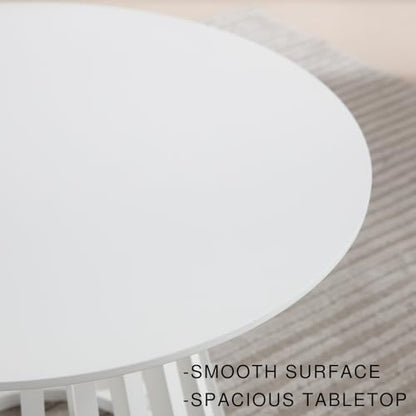 DUOMAY White Round Bar Table, 43.5" High Wood Bar Table with Stylish Geometric Base, Modern Style Cocktail Tables for Parties, Kitchen, Dining Room, Coffee Shop
