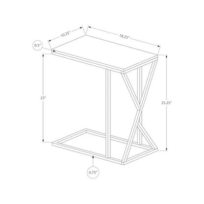 Monarch Specialties I 3248 Accent Table, C-Shaped, End, Side, Snack, Living Room, Bedroom, Metal, Laminate, Grey, Black, Contemporary, Modern