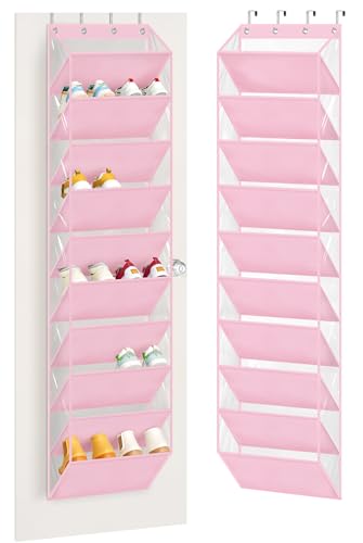 AOODA 10 Tier Clear Over the Door Shoe Organizer Storage, Deep Pockets Large Hanging Shoe Rack for Closet Door, Fit 20 Pairs Shoe Holder Hanger for Sneakers, Boots (Pink) - color: Pink, size: 71"