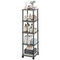 5-Tier 50.4" Tall Oak Grey Bathroom Shelving Unit with Wheels | Wood Finish, Metal Frame, Rolling Narrow Open Shelf Design, for Laundry Room, Kitchen, Living Spaces, Easy to Move - color: Oak Grey, size: 5-Tier