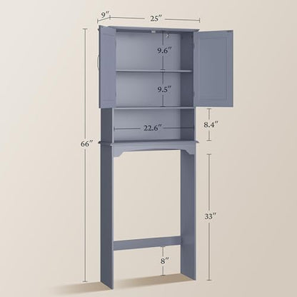 Yaheetech Over The Toilet Bathroom Cabinet with 2 Doors & Adjustable Shelf, Free Standing Toilet Rack Space-Saving, L24.5xW9xH66 Inches, Grey - color: Grey