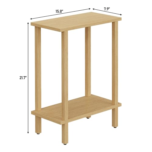TUTOTAK Small Side Table, Narrow End Table, Skinny Sofa Table, Slim Nightstand, Couch Table, Living Room, Bed Room, Natural TB01BN062 - color: Natural, size: 2-Tier（7.9"D x 15.8"W x 22.5"H）