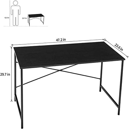 FurnitureR Computer Desk 42.7-Inch Home Office Desk Student Writing Desk with Metal Legs Wood Top Modern Simple Workstation for Small Rooms, 42.7 x 23.6 x 29.7 in (Black) - color: Black