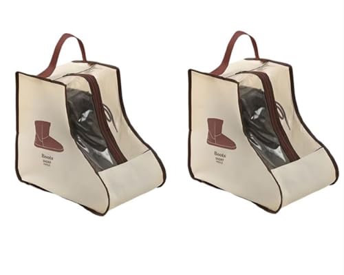 Portable 2 Pack Boots Short Storage/Protector Bag, Beige Waterproof Storage Bags for Travel, Under Bed, Wardrobe, Shoe Cabinet - color: Beige, size: Short