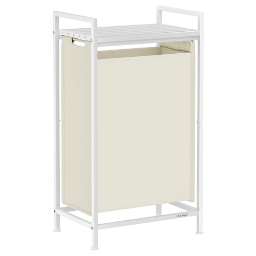 VASAGLE Laundry Hamper, Laundry Basket, Laundry Sorter with a Pull-Out and Removable Bag, Shelf, Metal Frame, 12.4 Gallons (47 L), 16.5 x 11 x 29.5 Inches, Cream White and Cloud White UBLH001W01 - color: Cream White + Cloud White, size: 1 Bags - 47 L