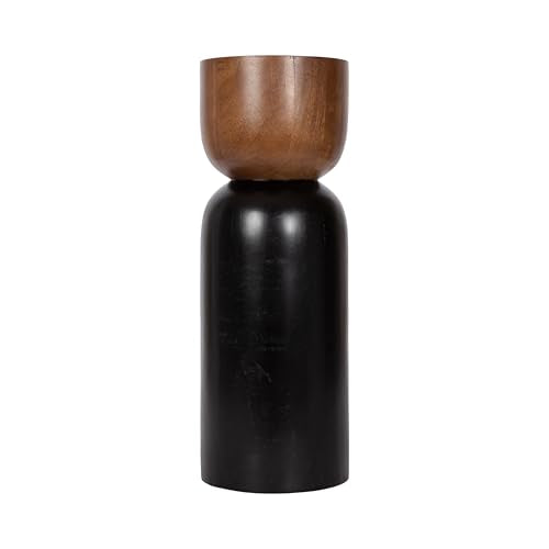 Kate and Laurel Teo Transitional Round Mango Wood Drink Table, 8 x 8 x 22, Walnut Brown and Black, Modern Sculptural Bedroom Nightstand with Unique Pedestal Table Design for Use as Indoor Plant Stand - color: Black/Walnut Brown