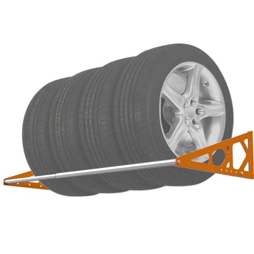 Tire Rack Wall Mount Adjustable 31"-56" Tire Storage Rack Wall Mount wheel rack with Heavy Duty Telescopic RodsSteel 400 Pound Weight Capacity (Orange)