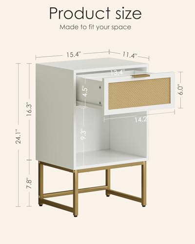 Masupu Rattan Nightstand,Modern Night Stand Boho Farmhouse Wood Bedside Table with Storage Drawer Side End Table for Bedroom,Office,White - color: Rattan-white
