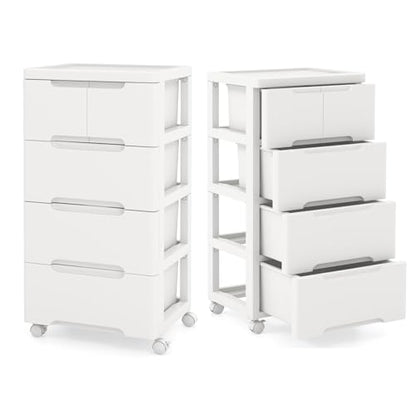 Plastic Storage Drawer Cart, Mobile Utility Cart, Home Craft Organizer with 5 Drawers & Lockable Wheels, Slim Rolling Storage Cart for Living Room, Bathroom, Dorm & Office (16”L x 13”W x 31”H)