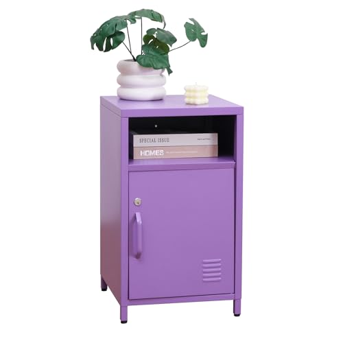 ALBAD Compact Metal Nightstand with Lockable Cabinet and Open Shelf, Modern Bedside Table, Versatile Side Table for Bedroom, Living Room, or Office (Purple, 26" H-Lockable Door) - color: Purple, size: 26"H-Lockable Door
