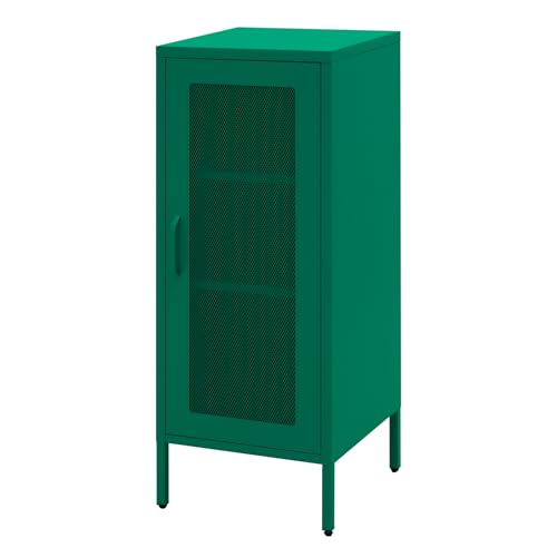 Slim Metal Storage Cabinet with Mesh Doors - 42'' Tall Narrow Organizer Tower, Compact Freestanding Cabinet, Versatile Utility Storage for Home, Office, Kitchen, Living Room, Durable and Modern Design - color: Green, size: 42"H-Mesh Door