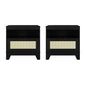 Manhattan Comfort Sheridan Cane Mid Century Modern Nightstand with 1 Full-Extension Drawer and Open Cubby Space, Elegant Bedside Table and Decor Accent for Bedroom and Living Room, Set of 2, Black - size: Set of 2