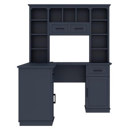 Bellemave L-Shaped Computer Desk with Drawers, Hutch and Bookshelf, Home Office Desk, Corner Gaming Computer Desk with Power Outlet, Study Table Writing Desk, Antique Blue - color: Antique Blue