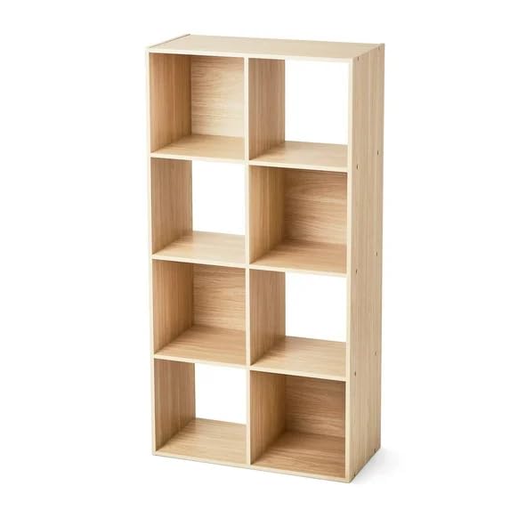 8-Cube Storage Organizer - Spring Pine Bookcase with 4 Open & 4 Closed Shelves, 11" Cubes for Bins (Sold Separately), Vertical/Horizontal Placement, 33 lb Capacity