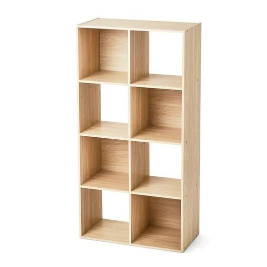 8-Cube Storage Organizer - Spring Pine Bookcase with 4 Open & 4 Closed Shelves, 11" Cubes for Bins (Sold Separately), Vertical/Horizontal Placement, 33 lb Capacity