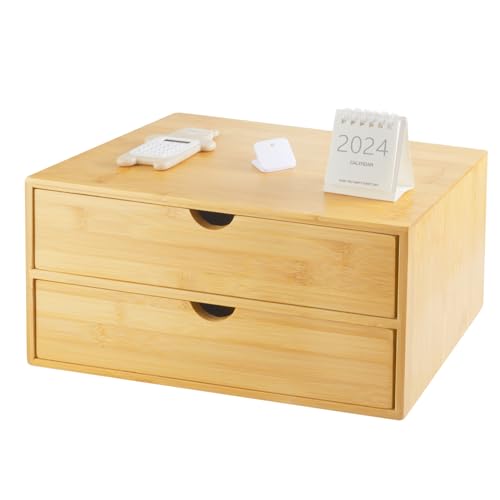 Charmewooden Bamboo Desk Organizer with Drawers, Countertop Organizer with Drawers Makeup Storage Drawer 2 Drawers Tabletop Storage Organization Box Home Office Workspace Bathroom Toiletries Supplies - color: 2 drawers