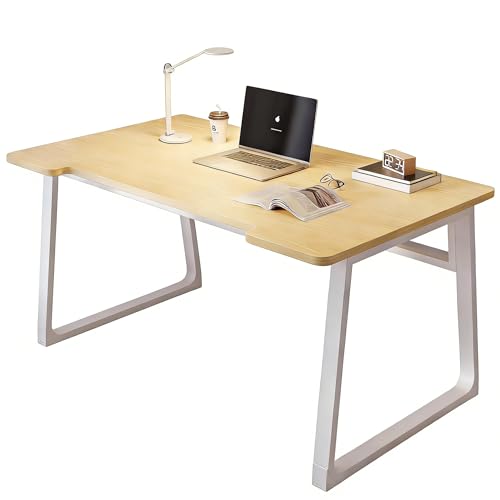 Computer Desk 39.4 Inch Small Office Desk with Wood Top and Metal Frame, Study Writing Desk for Home, Bedroom, Gaming, U-Shaped Leg Design, Modern Simple - color: Frame：white/Board：teak