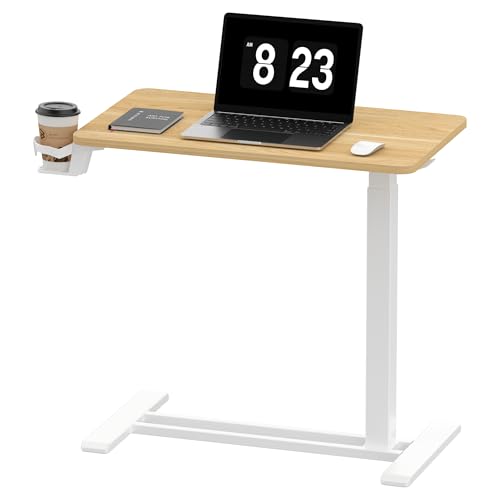 FLEXISPOT Adjustable C Table with Wheels, Mobile Snack Side End Table Sofa Couch Bedside Table Laptop Rolling Cart TV Tray Night Stand Small Space Side Table,(27.6" W x 15.7" D,Maple) - color: Maple, size: 28x16