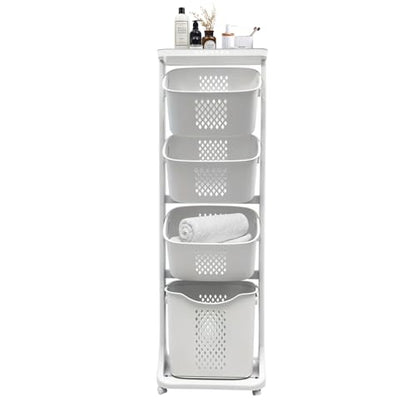 4-Tier Vertical Laundry Hamper Sorter, Laundry Storage Organizer with Wheels Removable Rolling Laundry Baskets, Bathroom Cart for Dirty Clothes (White) (4-Tier) - style: 4-Tier