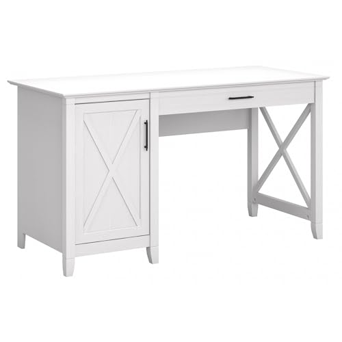Bush Home Key West Computer Desk with Storage | Farmhouse PC Table for Home Office in Pure White Oak | 54W x 24D - color: Pure White Oak, size: 54W
