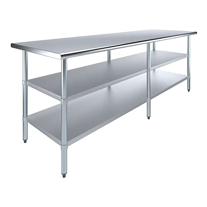Stainless Steel Work Table with 2 Shelves | Metal Utility Table | Commercial & Residential NSF Utility (Stainless Steel Table with 2 Shelves, 96" Long x 30" Deep) - size: 96" Long x 30" Deep