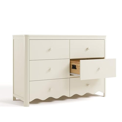 Storkcraft Casablanca 6 Drawer Dresser, Frosted Oat | GREENGUARD Gold Certified, White Dresser for Bedroom, Kids & Nursery Storage Chest, Safety Interlocking Drawers, Kids Bedroom - color: Frosted Oat, style: 6 Drawer Dresser