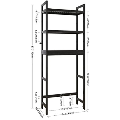 SMIBUY Bathroom Storage Shelf, Bamboo Over-The-Toilet Organizer Rack, Freestanding Toilet Space Saver with 3-Tier Adjustable Shelves (Black) - color: Black