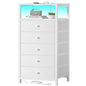 BOLUO White Dresser with 5 Drawers Tall Nightstand with Charging Station and LED Light, Bedside Table Room Storage Drawers Closet - color: A.white, size: 11.8"D x 15.7"W x 39.8"H (5 drawers)