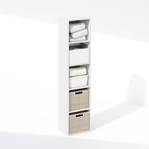 Furinno Reed Closet Organizers and Storage, 5-Tier Closet Organizer, Open Shelf Closet Storage, for Wardrobe, Bedroom, Living Room, White - color: White, size: 5-Tier; 12" W