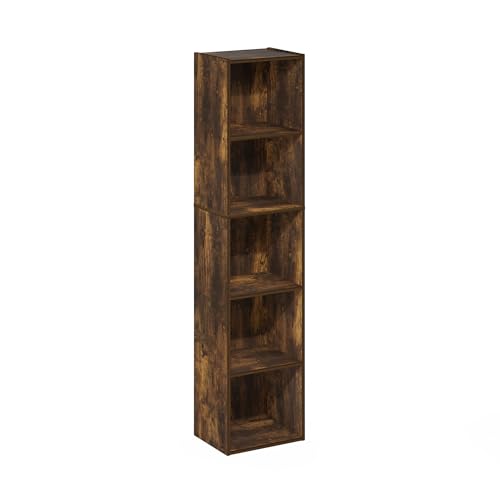 Furinno PASIR Book Shelf, 5-Tier Modern Bookshelf, Open Shelves Bookcase, 9 x 12 x 52, for Living Room, Bedroom, Home Office, Amber Oak - color: Amber Oak, size: 5-Tier, 9 x 12 x 52