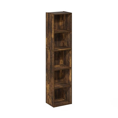 Furinno PASIR Book Shelf, 5-Tier Modern Bookshelf, Open Shelves Bookcase, 9 x 12 x 52, for Living Room, Bedroom, Home Office, Amber Oak - color: Amber Oak, size: 5-Tier, 9 x 12 x 52