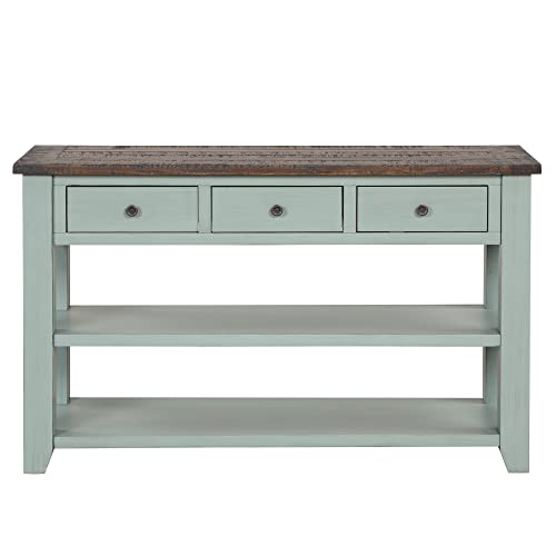 LKTART Real Wood Console Table with Storage Drawers,Sofa Table for Entryway | 48.8 Inch Solid Wood Farmhouse Entryway Table;Sofa Table,Rustic Entry Table for Hallway Living Room;Green;Easy Assembly - color: Green