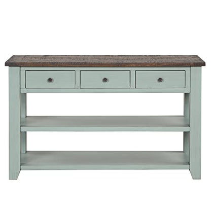 LKTART Real Wood Console Table with Storage Drawers,Sofa Table for Entryway | 48.8 Inch Solid Wood Farmhouse Entryway Table;Sofa Table,Rustic Entry Table for Hallway Living Room;Green;Easy Assembly - color: Green