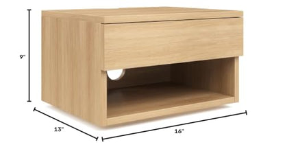 Nathan James Jackson Wall Mounted Floating Bedroom Nightstand with Storage Drawer and Modern Open Shelf Cubby, Light Oak Wood - color: Light Oak, size: 1