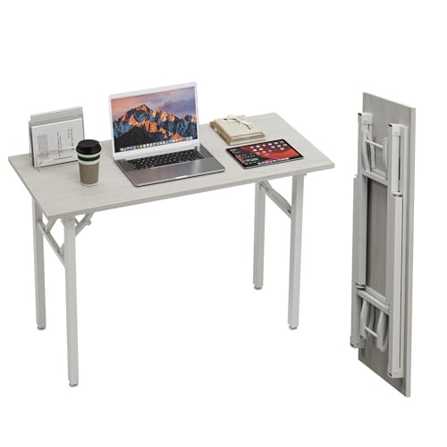 TEMI Small Computer Desk Folding Table - 43.3" Foldable Office Desk, No Assembly, Perfect for Small Spaces in Bedroom, Dorm, or Apartment, Portable Mini Desk or Study Table Compact Design, White Ash - color: White Ash, size: 43.3 Inch, style: NO Power Out