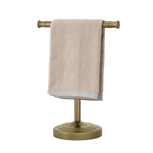 RUMOSE 13 Inch Antique Brass Towel Bar Stand Hand Holder Bathroom Kitchen Vanity Countertop T-Shape Towel Rack Free Standing Stainless Steel - color: Antique Brass