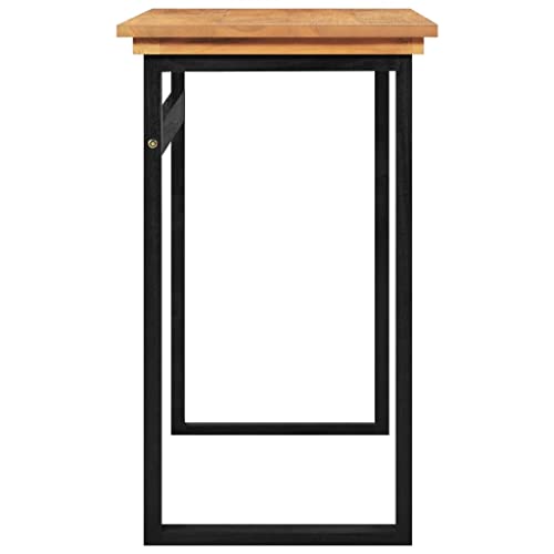Solid Teak Wood Desk, Rustic Industrial Writing Desk with Sturdy Metal Legs, Compact Computer Table for Home Office, Small Workspace Study Table, 39.4 Inch